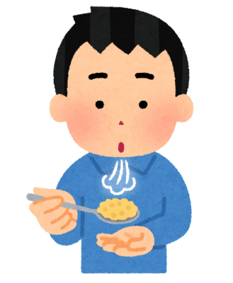 熱いご飯を冷ます人のイラスト（男性）