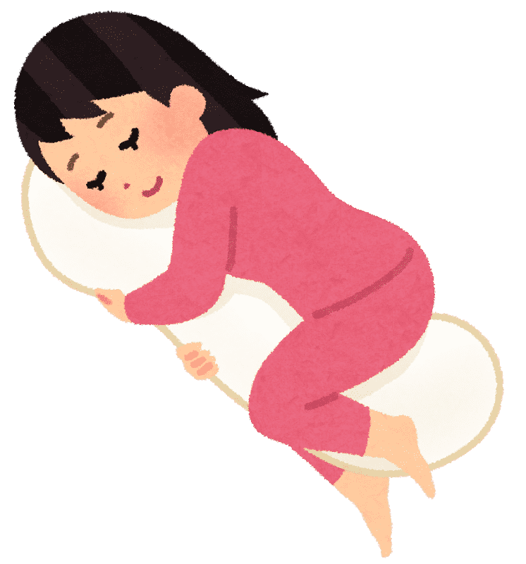 抱き枕を抱いて寝る人のイラスト