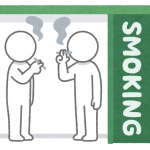 喫煙所で煙草を吸う人のイラスト（棒人間）
