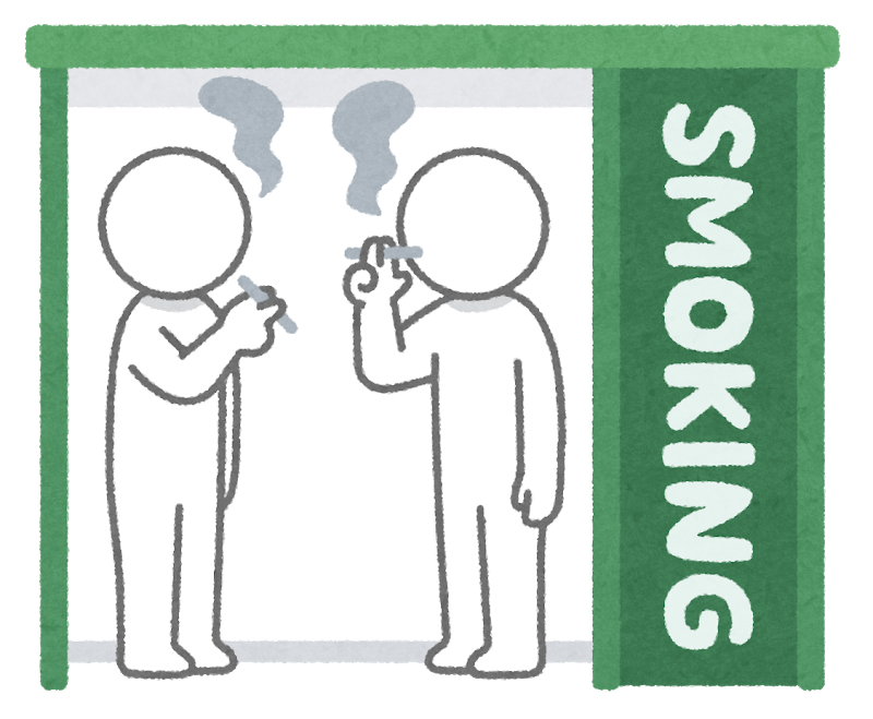 喫煙所で煙草を吸う人のイラスト（棒人間）