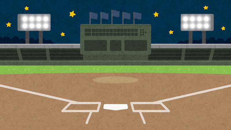 夜の野球場のイラスト（背景素材）