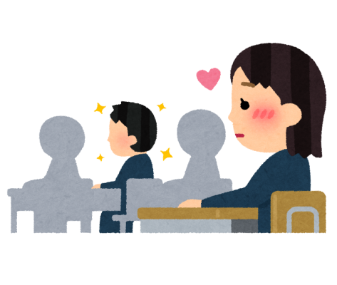 クラスメートに片思いをする女子生徒のイラスト