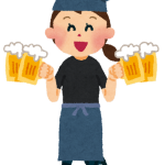 居酒屋・飲食店の店員のイラスト「ビールを運ぶ店員さん」