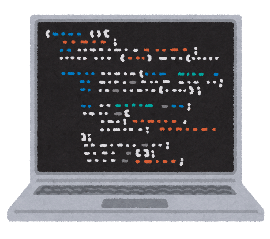 プログラムのコードが表示されたコンピューターのイラスト